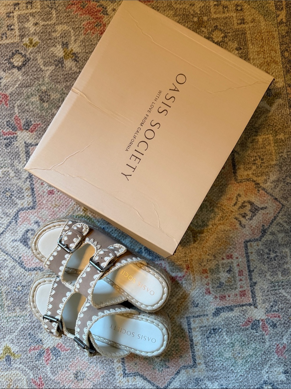 Brand new never worn Beige Braided Double-Strap Wedge Sandals